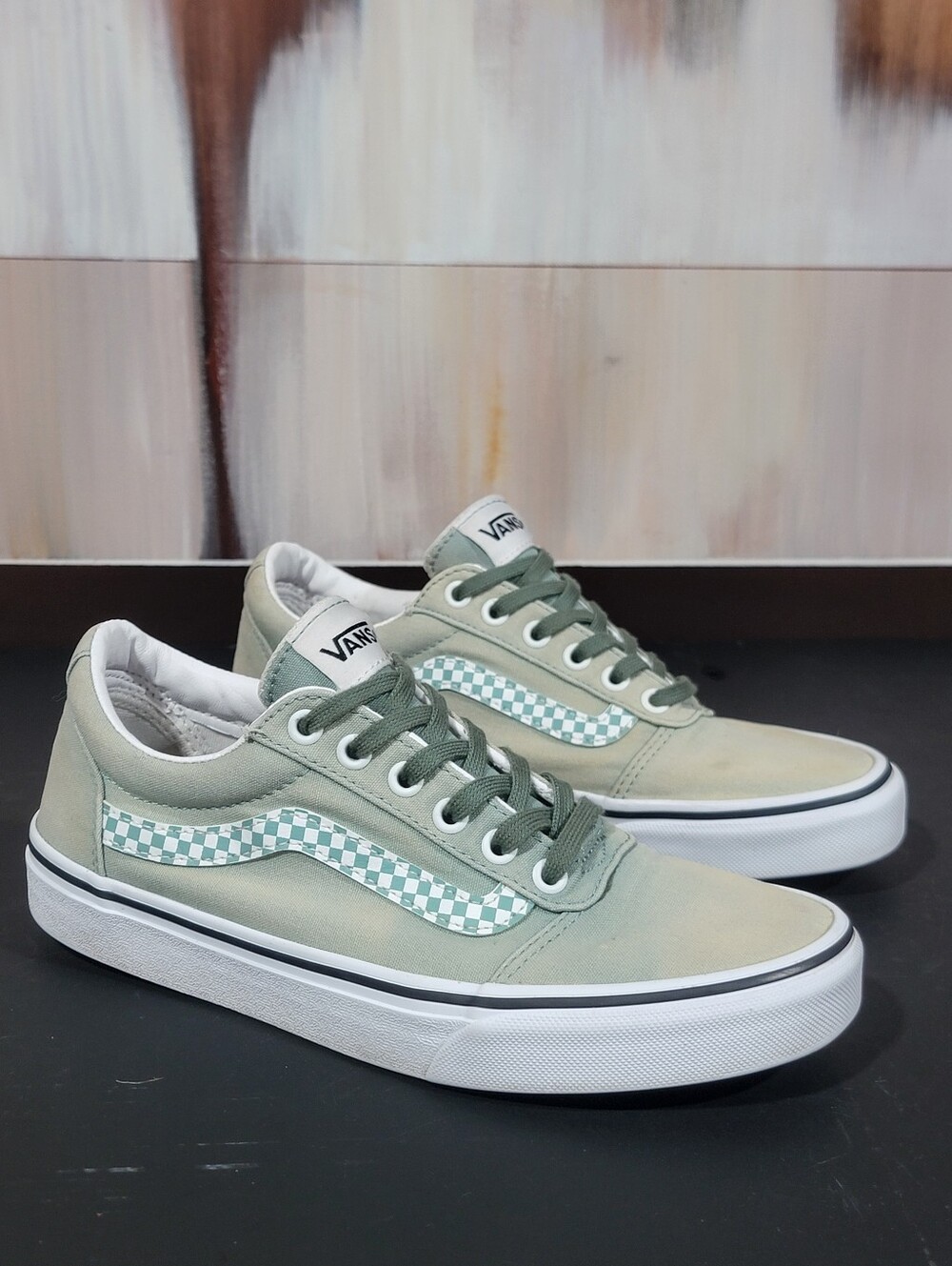 Vans Sage Green Checkerboard Old Skool Low-Top Sneakers